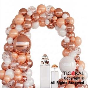 SET DE GLOBOS ARCO XL ROSA GOLD Y BLANCO LA730 119 UNIDADES